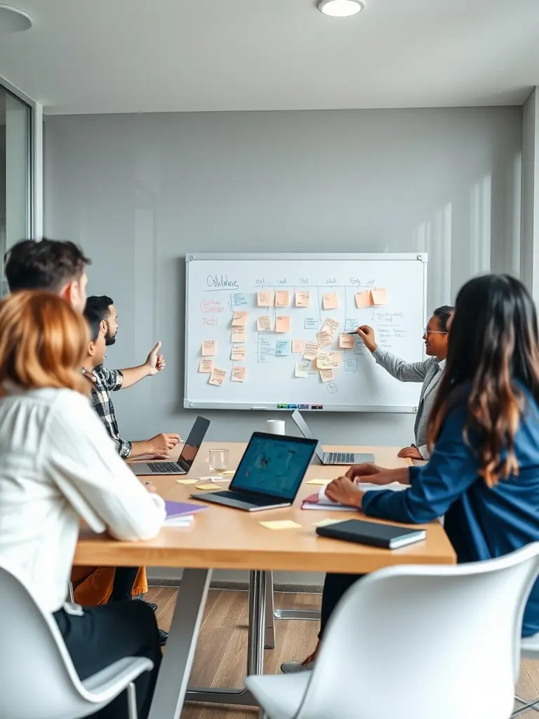 A collaborative team brainstorming website features and functionalities, emphasizing Nuovorre's collaborative approach to web development projects.