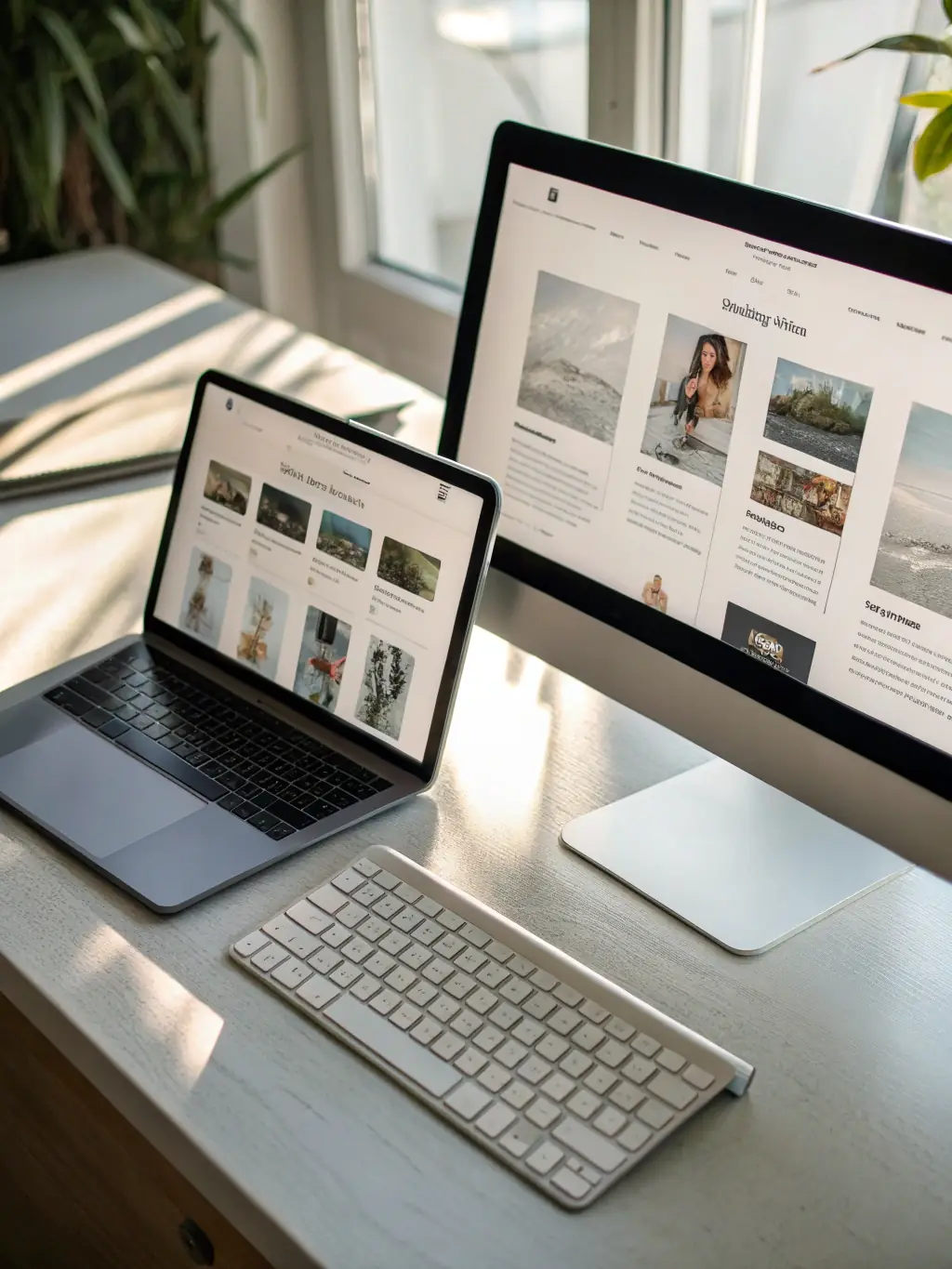 A website displayed on various devices (desktop, tablet, smartphone) against a backdrop of server racks, symbolizing the launch and deployment phase of a web development project.