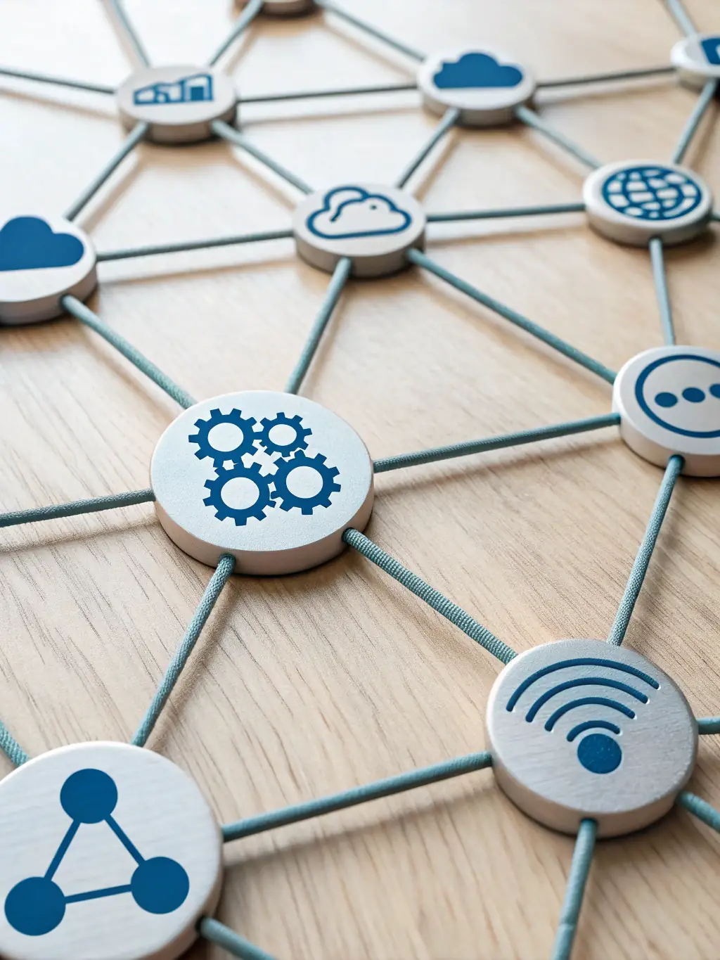A modern icon depicting interconnected nodes forming a network, symbolizing scalable and future-proof code. The icon should be clean and professional, using a purple color scheme.