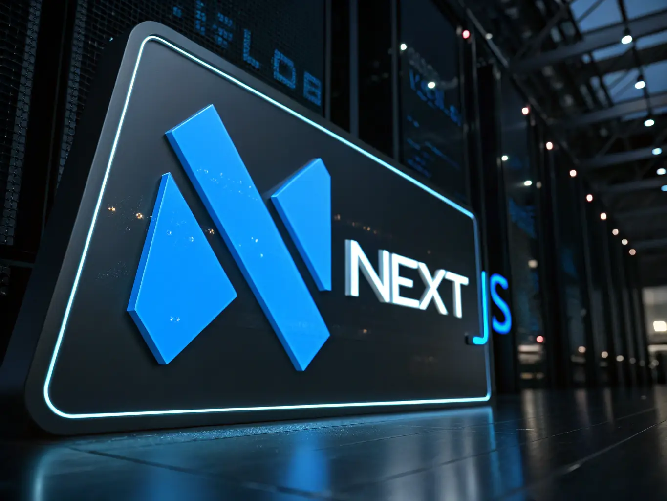 Grayscale logo of Next.js, a React framework for building server-rendered and statically generated web applications, subtly animated to transition to its full-color version on hover. The image is clean and modern.