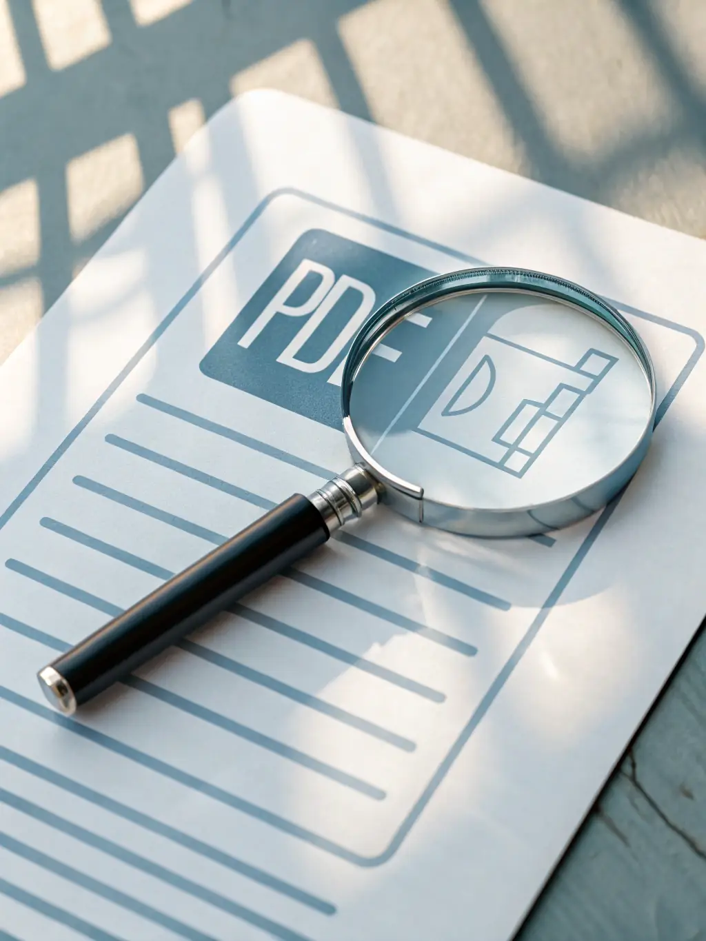 A minimalist line icon representing a magnifying glass over a document, symbolizing the discovery and strategy phase of web development for Nuovorre. The icon is set against a clean, modern background.