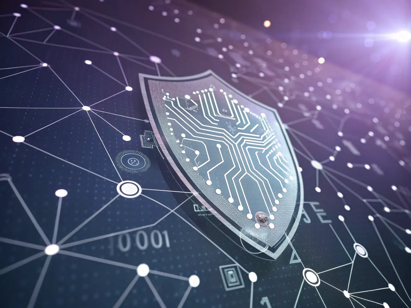 A digital shield icon protecting a website interface, symbolizing Nuovorre's robust security measures and commitment to data protection.